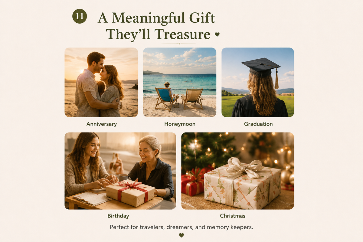 Meaningful personalized travel gift ideas for anniversary honeymoon graduation birthday and Christmas