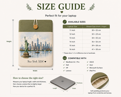 Personalized laptop sleeve size guide for 11 to 16 inch devices
